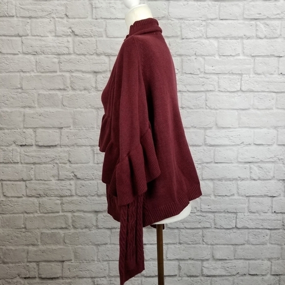 Project Naadam maroon red mock neck ruffle cable knit sweater women's  M NWT - Picture 5 of 7